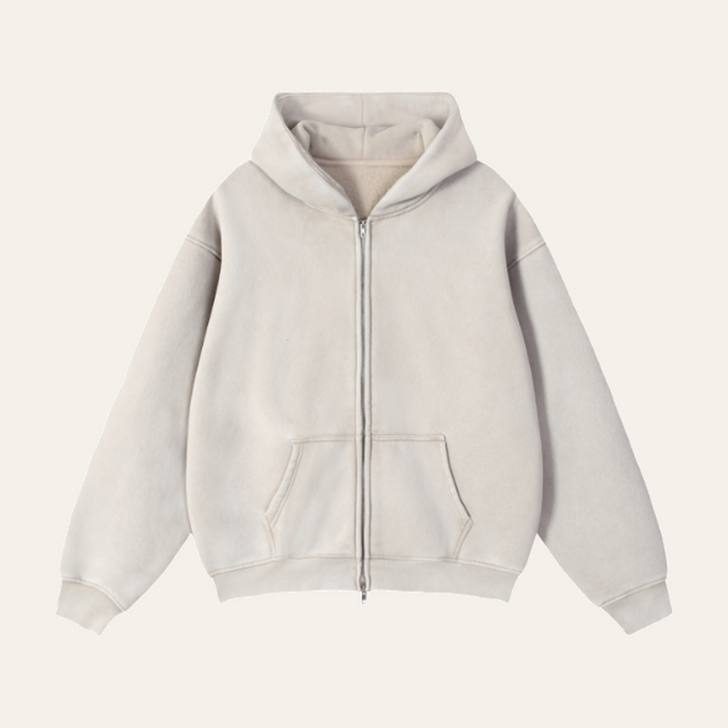 Zip-Through Boxy Fleece Hoodie